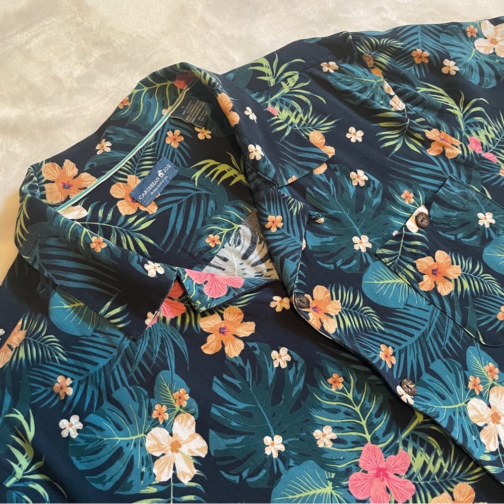 Caribbean Joe Sz L Men’s Floral Short Sleeve Button-Up Shirt 100% Vicose
